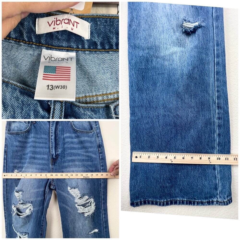 Vibrant MiU Women’s High Rise Wide Leg Distressed Jeans Size 13 W30 Light Wash - Picture 9 of 9